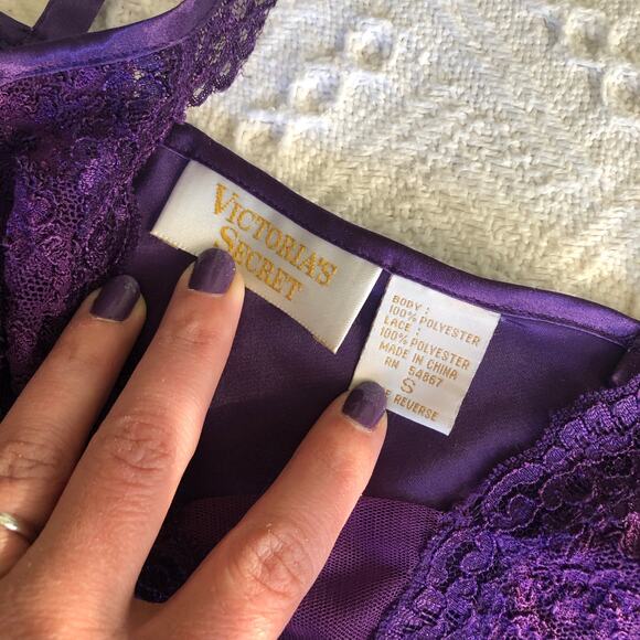 VTG Victoria Secret Long Nightgown Slip Dress Purple Satin S Lingerie Gold Label - Picture 8 of 9